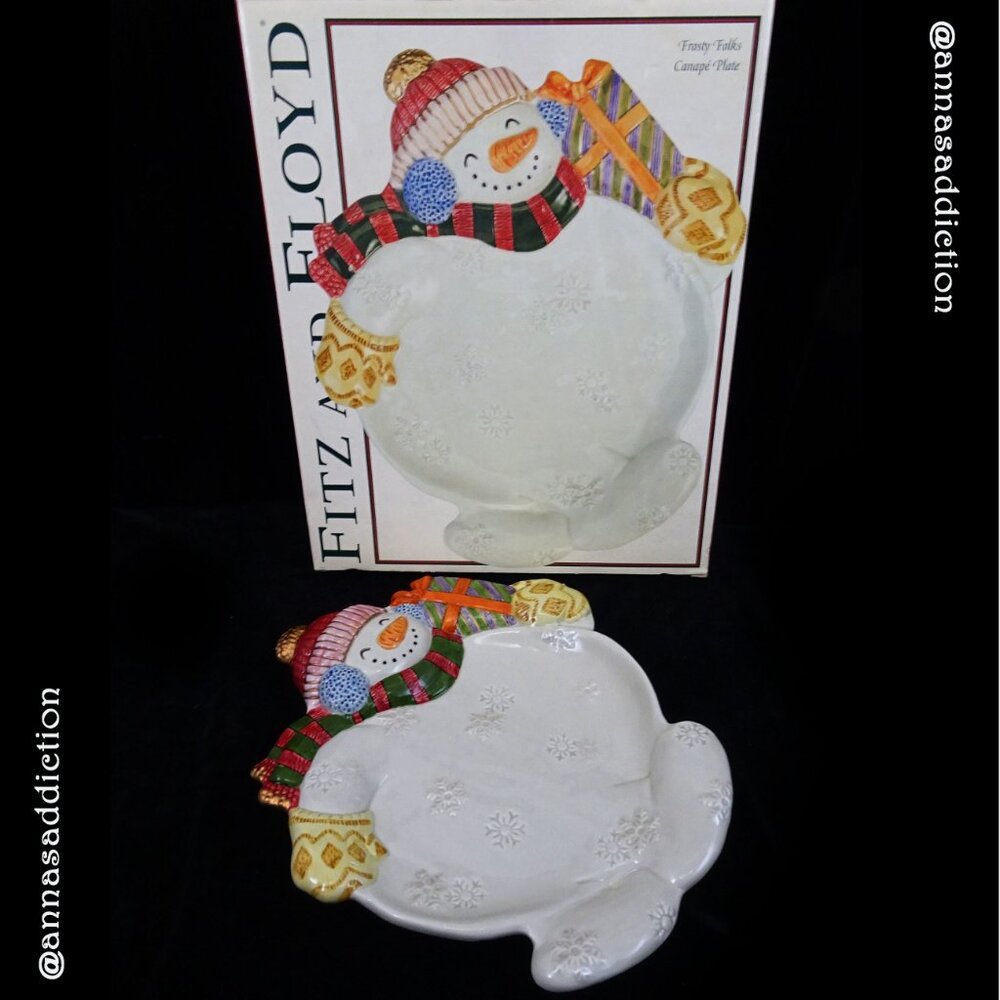 New 2003 Fitz & Floyd Frosty Folks Serving Plate Christmas Tray Snowman Party